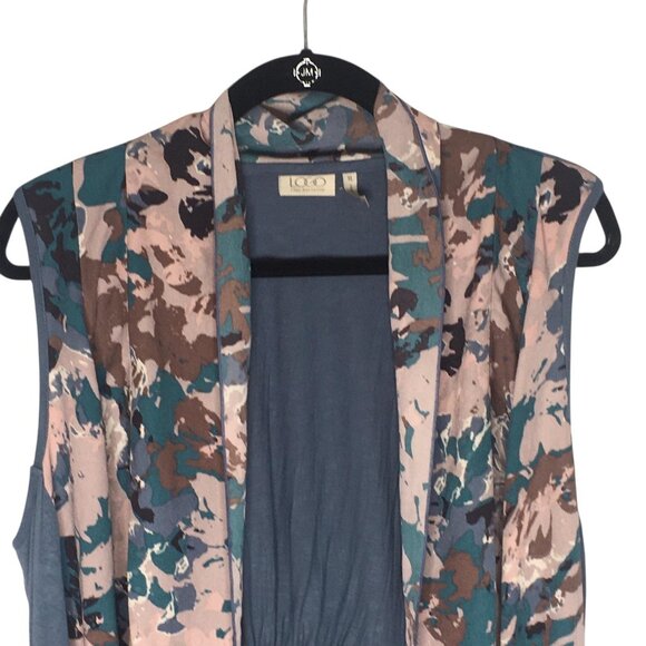 LOGO Lori Goldstein Cardigan Vest Womens XL Blue Abstract Open Front Waterfall - Picture 14 of 14